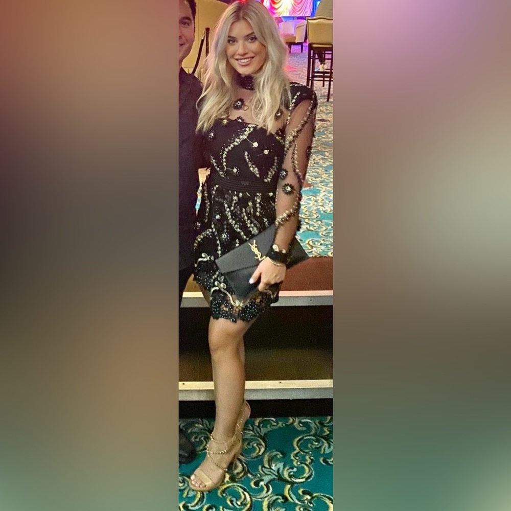 Zhivago black and gold lace mini dress